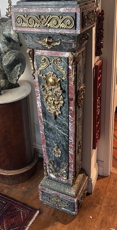 Antique French Napoleon III Marble & Gilt Bronze 55” Pedestal Column