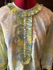 Vintage Two Piece Button Up Shirt Skirt Set With Measurements