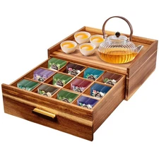 Acacia Wood Tea Holder Organizer,Tea Box Organizer Storage Box,Tea Caddy for ...