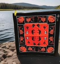 Halloween Witch Pumpkin Cotton RN13960 Bandana Scarf 22" X 21" NOS Vtg