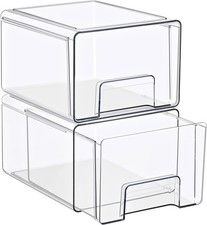 Large Clear Stackable Storage Drawers 2-Pack Plastic Organizer Bins with