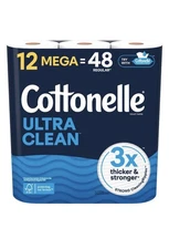 12 Mega Rolls Cottonelle Ultra Clean Toilet Paper, Strong Toilet Tissue