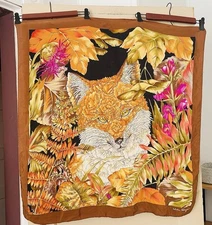 Vintage Womens Salvatore Ferragamo 100% Silk Fox Scarf Square Made In Italy Chic