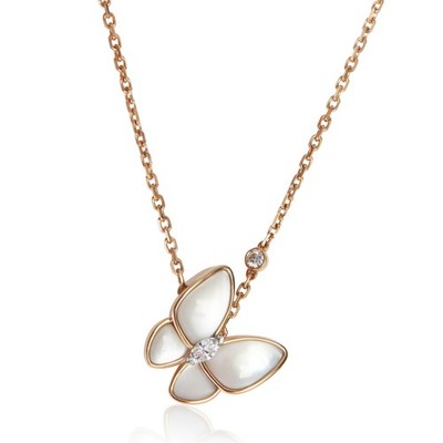 Van Cleef & Arpels Rose Gold Mother Of Pearl and Diamond Two Butterfly Pendant