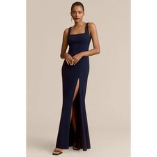 BHLDN Navy Blue Ashlynn Wedding Guest Side Slit Crepe Formal Maxi Gown Dress