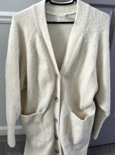 Calia Off White Polyester Fuzzy Sweater With Buttons Small 