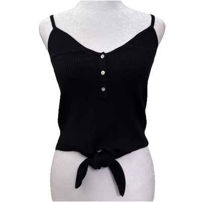 Olivaceous Small Cropped Tie Button Top Black Ribbed Stretch Womens Boutique NWT