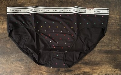 Plus Size 22/24 Lane Bryant Cacique Hipster Cotton Panty Black Rainbow Heart