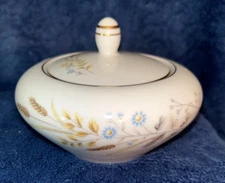 FINE CHINA AUTUMN WHEAT (BLUE FLOWERS) SUGAR BOWL W/ LID - EXCELLENT COND.