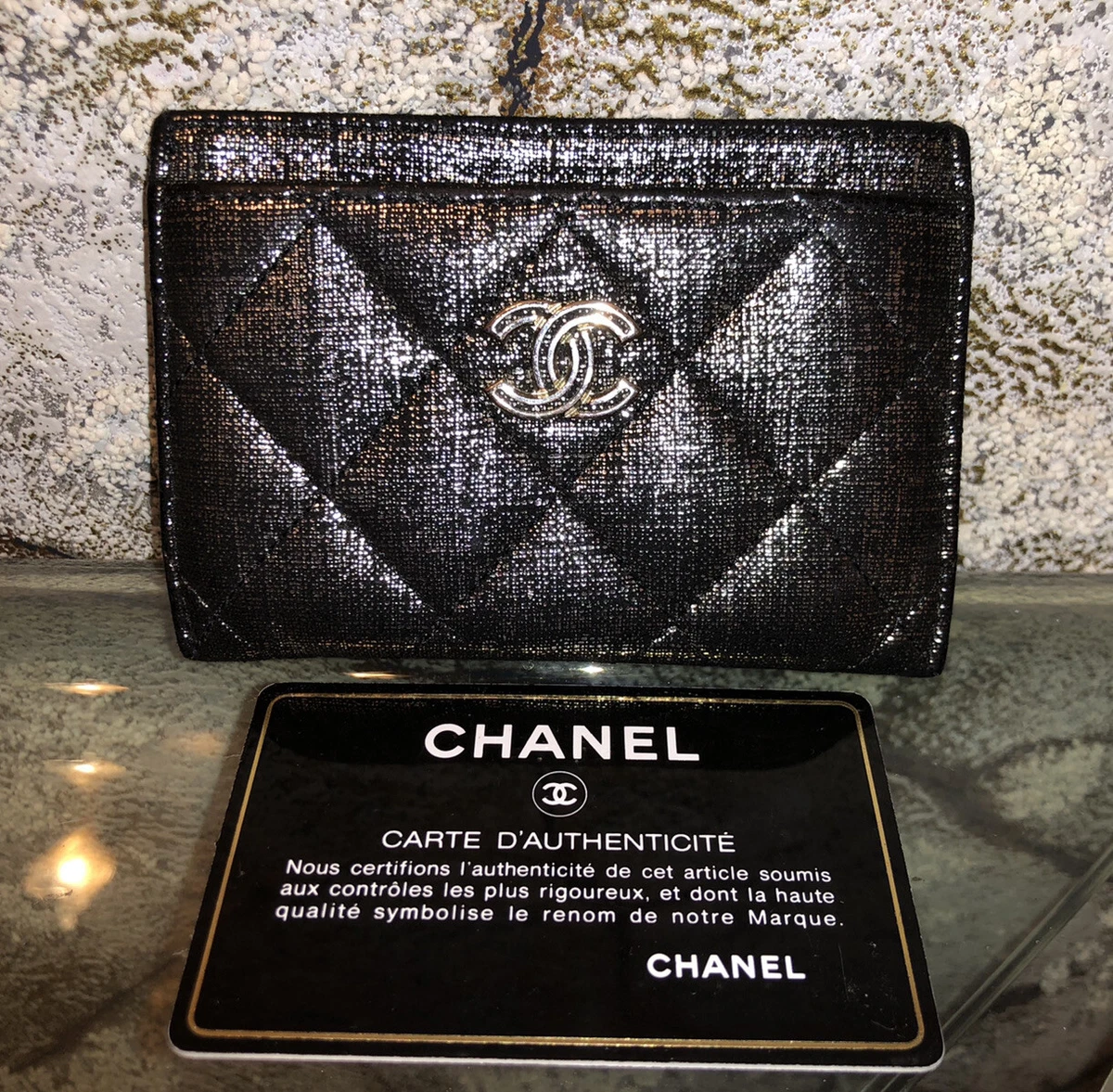 silver chanel card holder