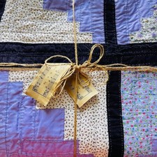 72  x90  Log Cabin Quilt. Fabulous Colors and Prints. Twin size . Hand Stitched .