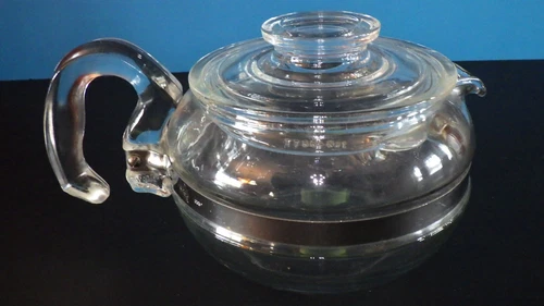 VTG Pyrex Flameware 8336-B 6 Cup Clear Glass Coffee / Tea Pot Wit Lid
