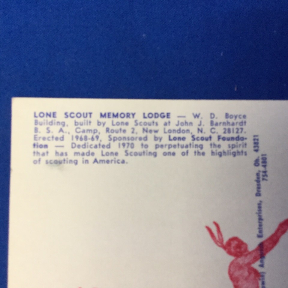 Boy Scout Lone Scout Memory Lodge New London, NC Postcard eBay