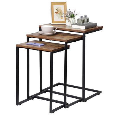 Modern Nesting Coffee Table Set of 3 C Table for Living Room Sofa Metal Legs