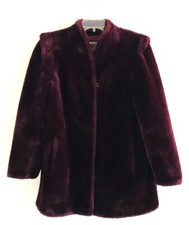 Glenoit Avec Tu Faux Fur Coat Womens Size 10 Burgundy Red Shawl Long Sleeves