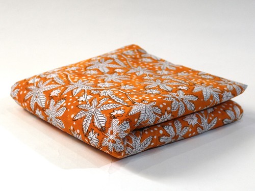 5 YD Orange Floral Hand Block Printed Cotton Fabric Dress Making Running Fabric
