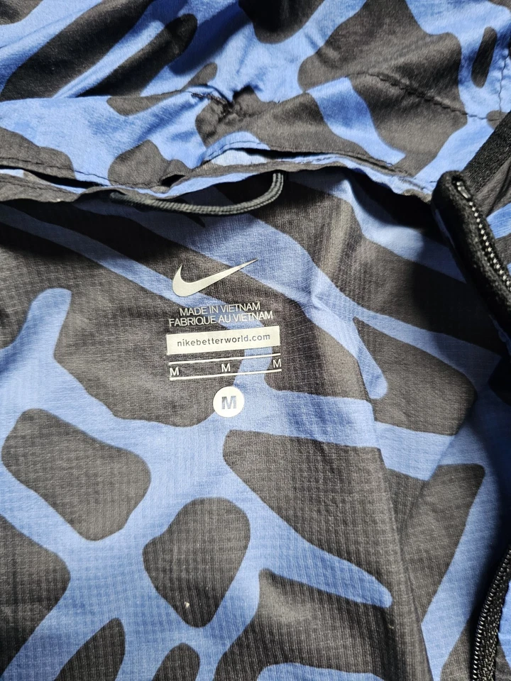 Chaqueta para correr Nike para mujer talla mediana negra azul con capucha Swoosh cremallera completa Foto 3 de 4