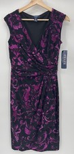 NWT Chaps Small Black Mulberry Paisley Dress Stretchy Purple Cap Sleeve