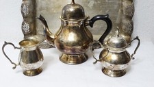 Kaffeekern  Kaffeekanne Zuckerdose Milchkanne Tablett  Messing versilbert