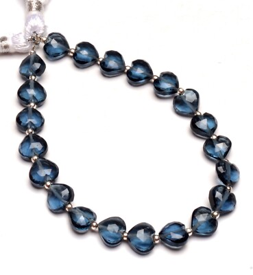 London Blue Topaz Color Quartz 8 mm Size Faceted Carved Heart Shape Beads 8''
