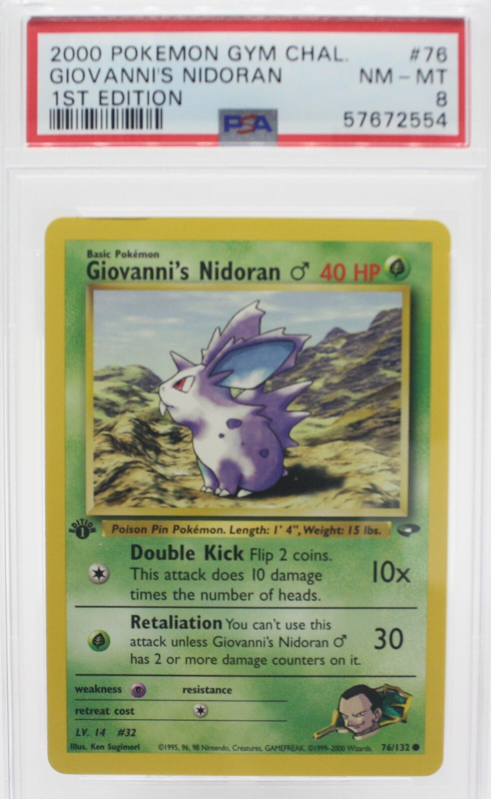 PSA 8 NEAR MINT MINT 2000 Pokémon Gym Challenge #76 Giovanni's Nidoran 1st Ed !!