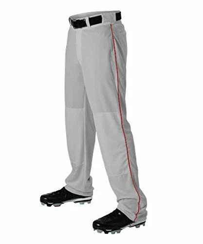 Don Alleson 605WLBY Youth Relaxed Fit Baseball Pants with Braid - Gray/Scarlet - - Photo 1/1