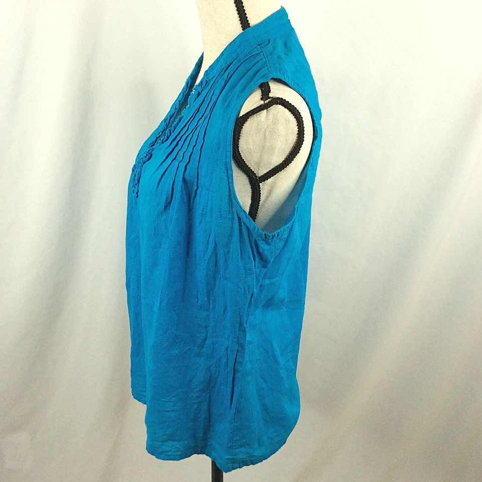 Camiseta sin mangas vintage DCC Missy para mujer talla grande cuello en V sin mangas con volantes azul Foto 2 de 4