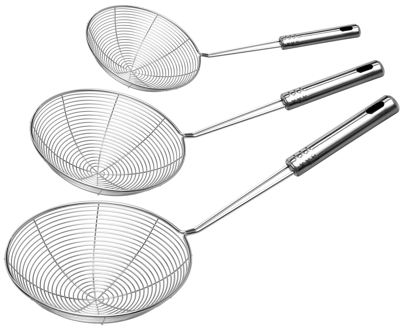 Juego De 3 Coladores Freir Pastas Espumaderas Para Cocina Acero Inoxidable Set