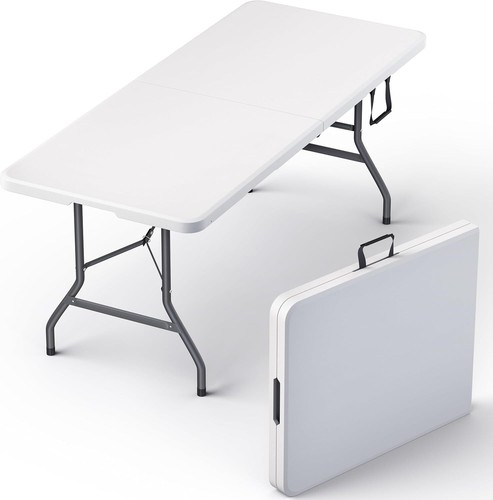 6 Feet Foldable Table with Built in Handle & Steel Legs | Heavy Duty Portable