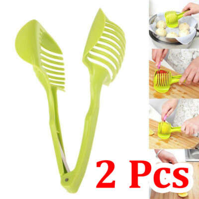 2x Tomato Eggs Vegetable Slicer Slicing Holder Tool Kitchen Gadget Knife Cut
