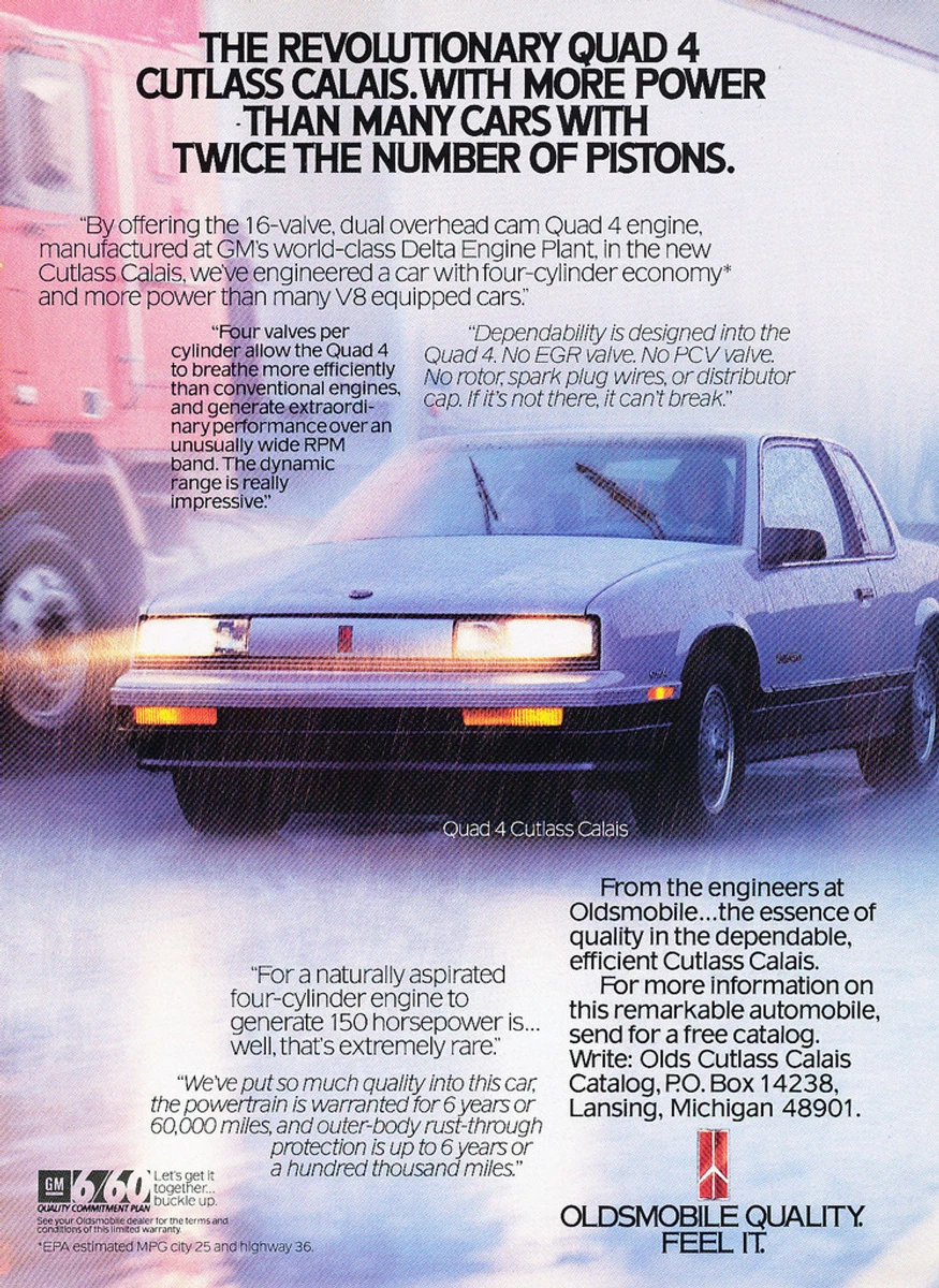 1988 Oldsmobile Cutlass Calais Quad 4 Original Car Advertisement
