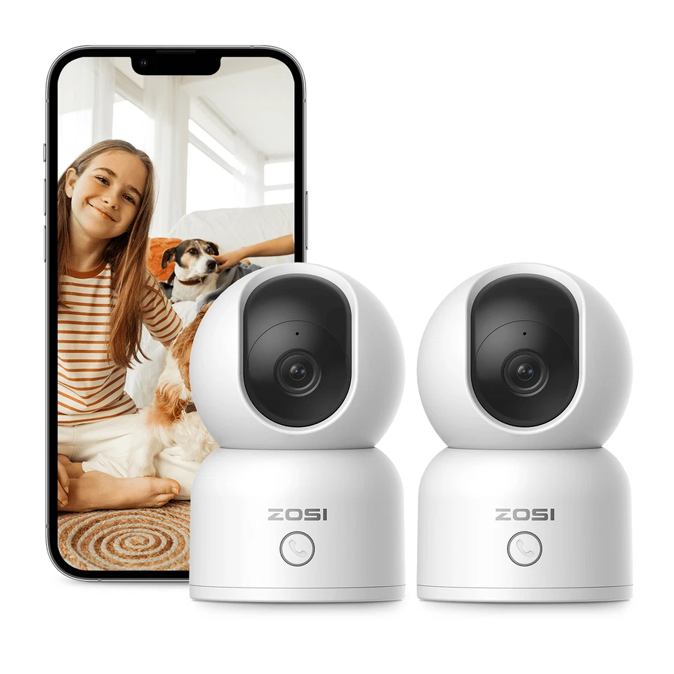 ZOSI 2PCS Baby Monitor PTZ WiFi 2.4Ghz Camera Indoor Auto Tracking Gesture Call