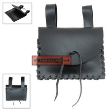 Black Leather Hip Bag Renaissance Medieval Style Belt Pouch Noble's Coin Purse
