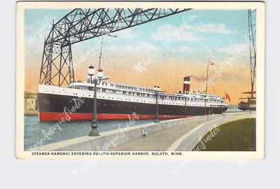 PPC Postcard MN Minnesota Duluth-Superior Harbor Steamer Hamonic Entering Advert