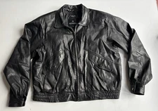 Vintage Bermans Black Leather Bomber Aviator Jacket Removable Liner Men 90s