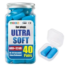 40 Pair Azen Soft NRR 32dB 10-20 Seconds Earplugs Ear Plugs Foam Noise Canceling