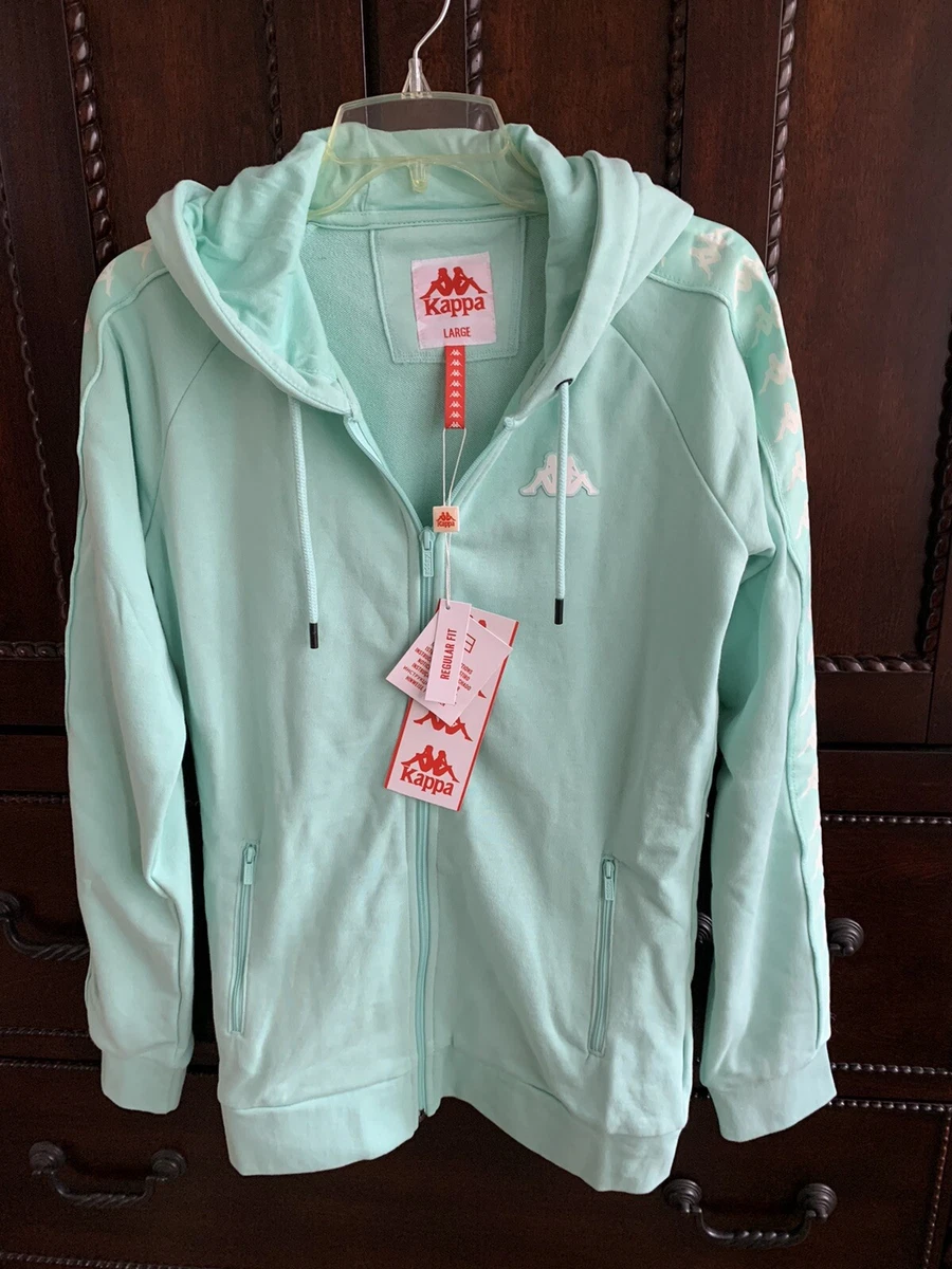 Kappa Women s NWT Banda Logo Zip Hoodie L Green Aqua White Zip Pockets