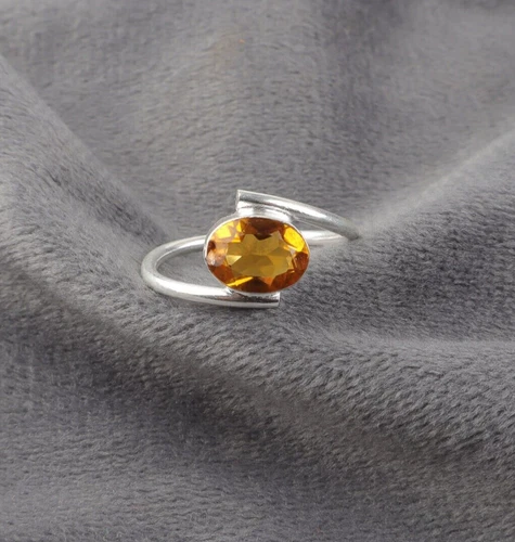 Yellow Citrine Gemstone Oval 925 Sterling Silver Handmade Jewelry Ring Gift For
