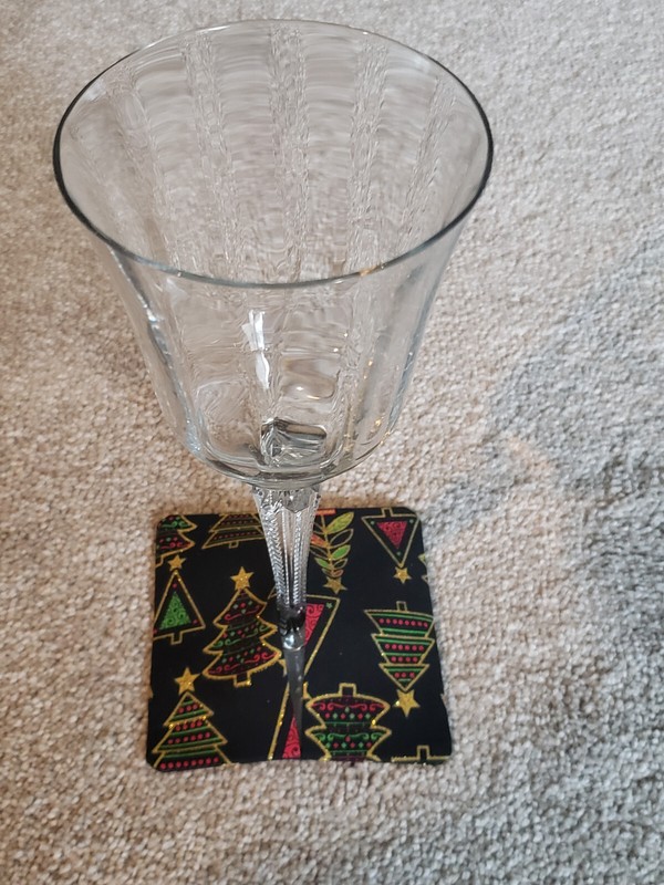 SET OF 4 CHRISTMAS THEMED STEM GLASS (GOBLET) KOZIES - HANDMADE - ATTACH TO BASE