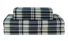 Winter Nights Three 3 Pc Twin Size NAVY Plaid Cotton Flannel Sheet Set