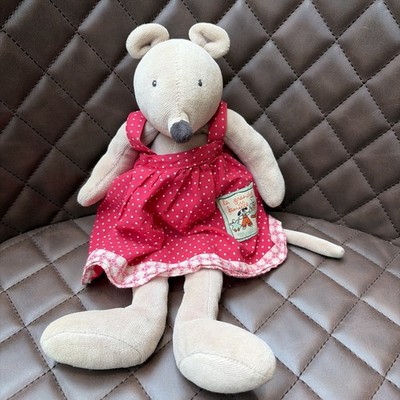 Moulin Roty Nini Maus La Grande Famille Stofftier Plüschtier rotes Kleid Frankreich 8 Zoll