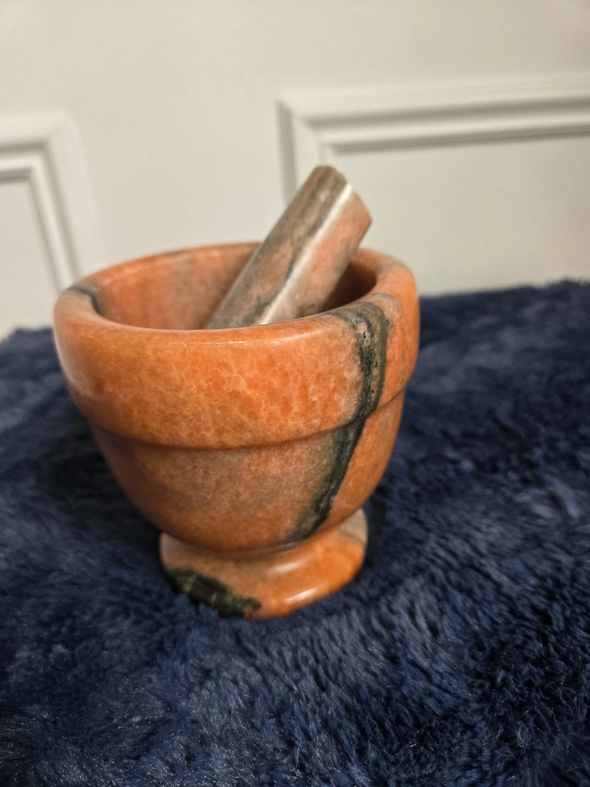 Vintage Orange Grey Marble Mortar and Pestle Set 4.5 inches