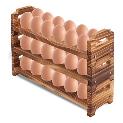 Wooden Egg Holder Countertop, 3 Layer Stackable Fresh Egg Display Storage Rac...