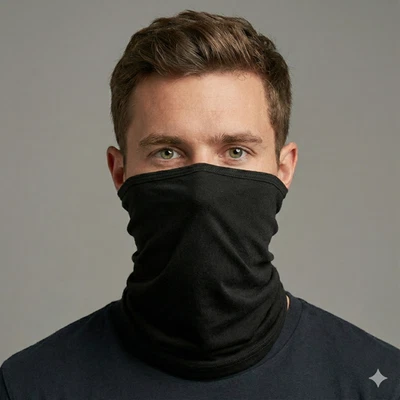 STEP AHEAD Plain Black Snood Reusable 3 Layer Breathable Face Covering