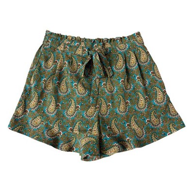 DR2 Shorts Womens M Teal Paisley Boho Flowy Festival Hippie Ruffled Hem Summer