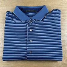 Greyson Shirt Mens Large L Blue Stripe Polo Golf Performance Stretch No Logo
