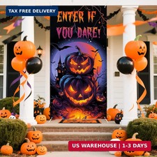 Halloween Door Cover Decorations Scary Pumpkin Door Banner for Halloween Eve Bac