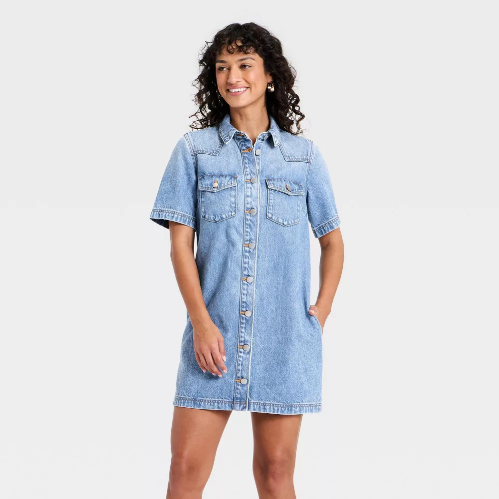denim dress women short sleeve Aileen Short Sleeve Denim Dress – Hinson Wu main image 0