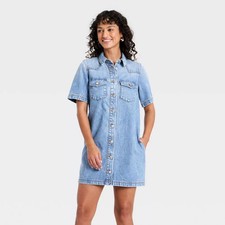 Women's Short Sleeve Denim Mini Shirtdress - Universal Thread