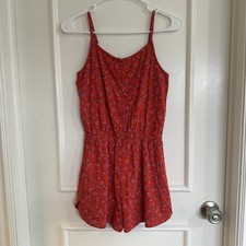 Abercrombie Kids Size 13-14 Girls Red Shortalls Romper Jumpsuit Elastic Waist